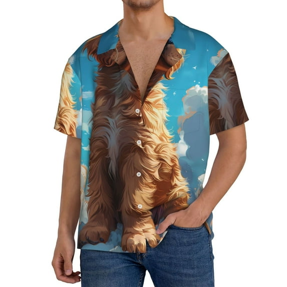 Pofeuu Cartoon Cloud Puppy Print Mens Casual Short Sleeve Shirts Beach Summer Spread Collar Pocket Tops Men's Casual Short-sleeved Shirt-Medium