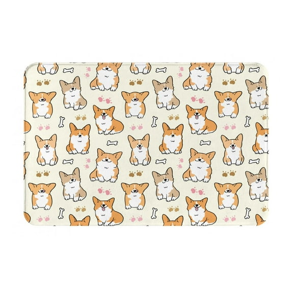 Pofeuu Cartoon Corgi Print Flannel Doormats Rug16"x24"Rug Washable Doormats Indoor Outdoor Rugs for Layered Front Door Mats, Porch, Kitchen, Entryway