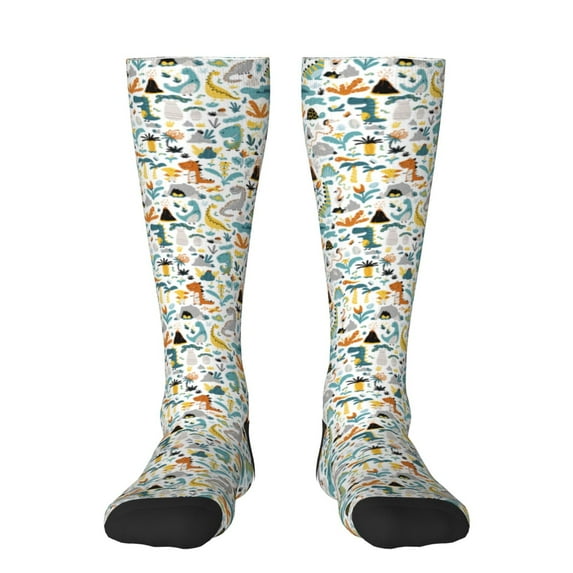 Pofeuu Cartoon Dinosaur Print Stockings, Adult Running Hiking Socks for Youth and Adult