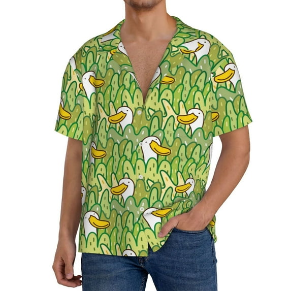 Pofeuu Cartoon Duck Print Mens Casual Short Sleeve Shirts Beach Summer Spread Collar Pocket Tops Men's Casual Short-sleeved Shirt-Large