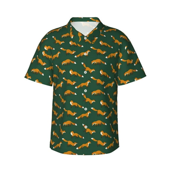 Pofeuu Cartoon Fox 1 Print Hawaiian Shirt for Men Sleeves Casual Button Down Summer Beach Dress Shirts T-Shirts,X-Large