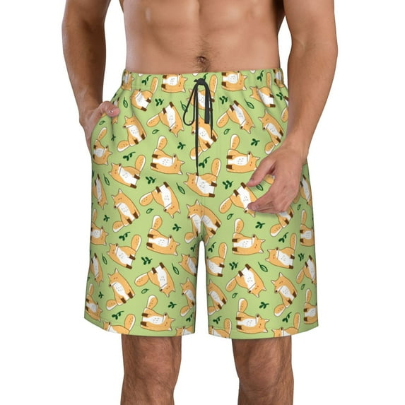 Pofeuu Cartoon Fox 2 Prin Men's Swim Trunks Quick Dry Bathing Suit Swimming Board Shorts Mesh Lining Beach Swimwear-Small