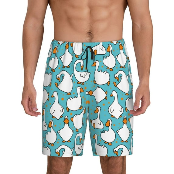 Pofeuu Cartoon Funny Goose Print Men's Soft Woven Elastic Waistband Sleep Pajama Short-XX-Large