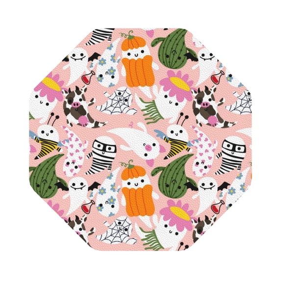 Pofeuu Cartoon Halloween Print Leather Coasters Set of 6, Round Cups Mugs Mat Pad for Home Kitchen Heat Resistant Drink Coasters,Octagon