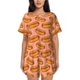 thumbnail image 1 of Pofeuu Cartoon Hot Dog Print Women's Pajama Set Short/Shorts Soft Button PJs Elastic Drawstring Waist Sleepwear-Small, 1 of 6