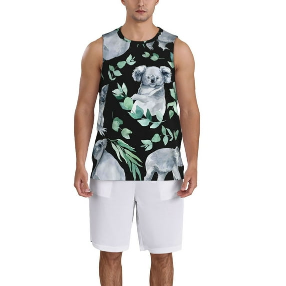 Pofeuu Cartoon Koala Bear Print Basketball Jersey, Shirts for Men Youth Basketball Jersey Crew Neck-Medium