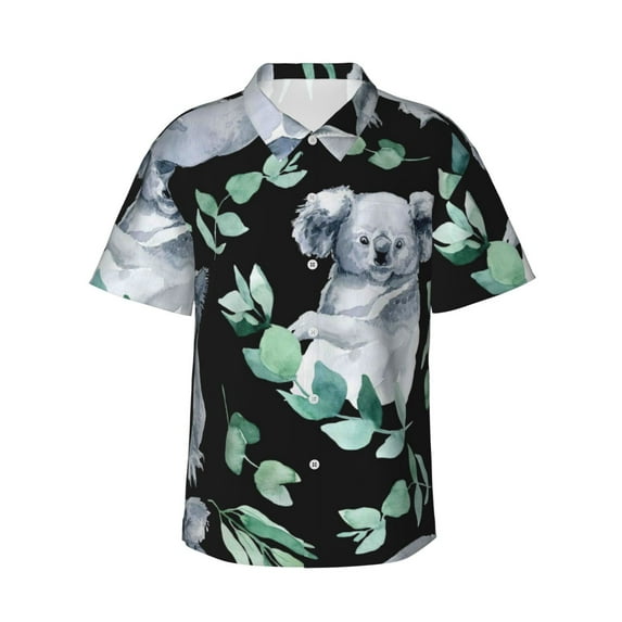 Pofeuu Cartoon Koala Bear Print Hawaiian Shirt for Men Sleeves Casual Button Down Summer Beach Dress Shirts T-Shirts,Small