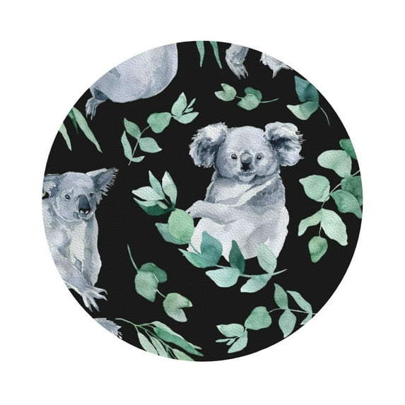 Pofeuu Cartoon Koala Bear Print Leather Coasters Set of 6, Round Cups Mugs Mat Pad for Home Kitchen Heat Resistant Drink Coasters,Round Shape