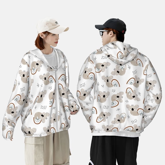 Pofeuu Cartoon Koala Print Sun Protection Outdoor Lightweight Full Zip UV Cooling Hoodie Long Sleeve Summer Clothing for Outdoor Hiking-3X-Large