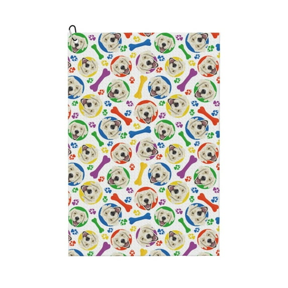 Pofeuu Cartoon Labrador Retriever Print Premium Golf Towel with Carabiner Clip Absorbent Microfiber Waffle Pattern Golf Towel for Golf Bag Trolly Belt Loop