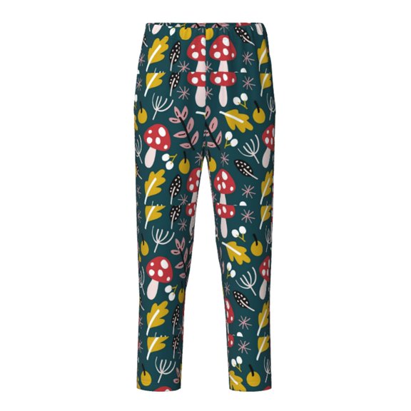 Pofeuu Cartoon Leaf Mushroom Red Print Teenagers' Pajama Pants, Soft Lounge Pajama Pants with big pockets for Men Plaid Pj Bottoms-XS(5-6)