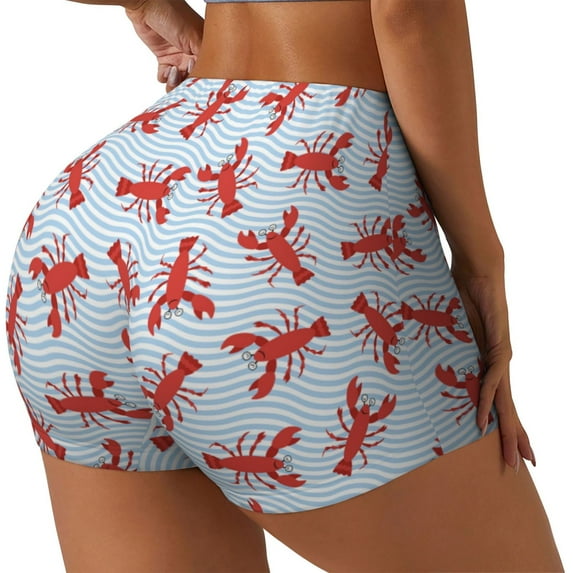 Pofeuu Cartoon Lobsters 1 Print Workout Shorts for Women Scrunch Butt Lifting High Waisted Yoga Gym Seamless Booty Biker Shorts-X-Large