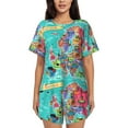 thumbnail image 1 of Pofeuu Cartoon Map Of Europe Print Women's Pajama Set Short/Shorts Soft Button PJs Elastic Drawstring Waist Sleepwear-3X-Large, 1 of 6