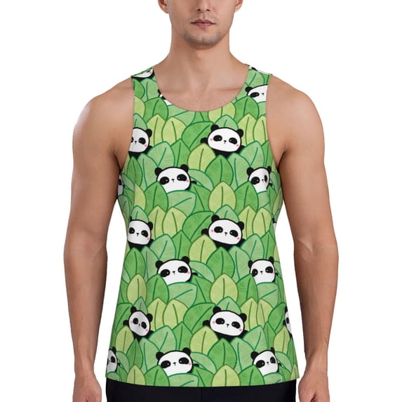 Pofeuu Cartoon Panda And Leaf 1 Print Men's Workout Tank Tops Sleeveless Muscle Gym Shirt Quick Dry-Large