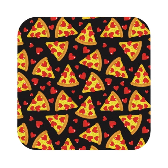 Pofeuu Cartoon Pizza Print Leather Coasters Set of 6, Round Cups Mugs Mat Pad for Home Kitchen Heat Resistant Drink Coasters,Square