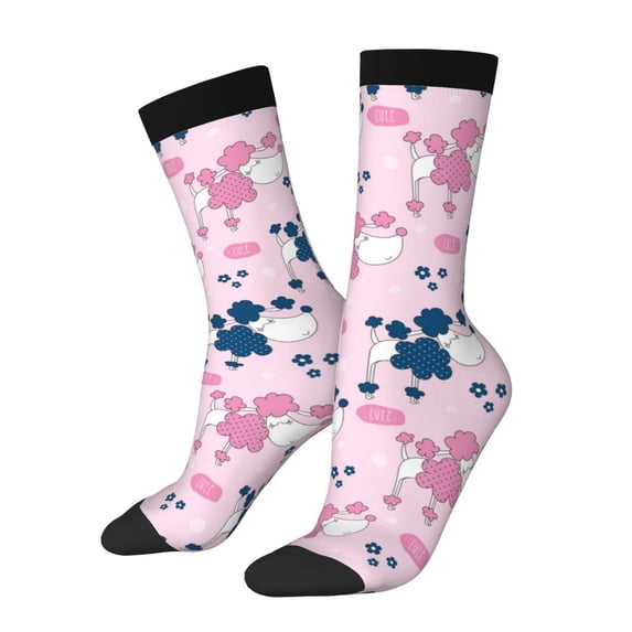 Pofeuu Cartoon Poodle Dog Print Crew Socks, Adult Running Hiking Socks for Youth and Adult