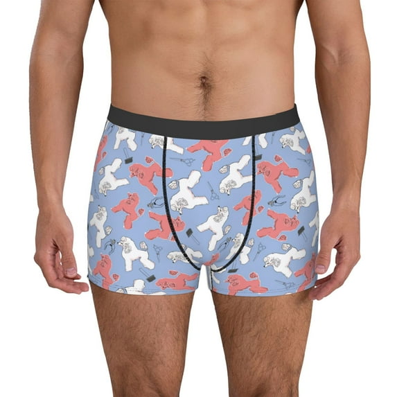 Pofeuu Cartoon Poodle Dog Print Men’s Boxer Briefs, Moisture-Wicking Underwear, Regular,Trunk-Large