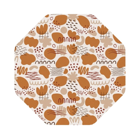 Pofeuu Cartoon Print Leather Coasters Set of 6, Round Cups Mugs Mat Pad for Home Kitchen Heat Resistant Drink Coasters,Octagon