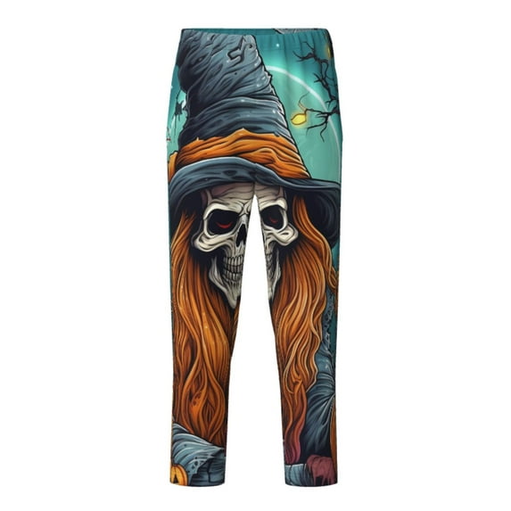 Pofeuu Cartoon Pumpkin Skull Print Teenagers' Pajama Pants, Soft Lounge Pajama Pants with big pockets for Men Plaid Pj Bottoms-XS(5-6)