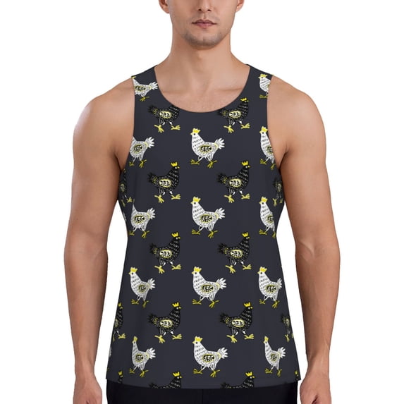 Pofeuu Cartoon Rooster Print Men's Workout Tank Tops Sleeveless Muscle Gym Shirt Quick Dry-4X-Large