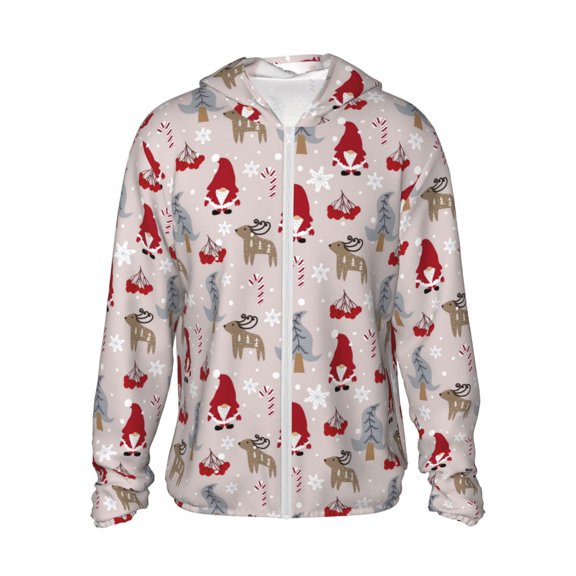 Pofeuu Cartoon Santa and Reindeer Print Sun Protection Outdoor Lightweight Full Zip UV Cooling Hoodie Long Sleeve Summer Clothing for Outdoor Hiking-XX-Large