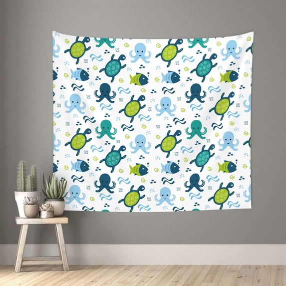 Pofeuu Cartoon Sea Creatures Print Wall Tapestry Decoration Wall Hanging Tapestry 60 x 51 Inch