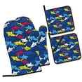 thumbnail image 1 of Pofeuu Cartoon Shark Print Oven Mitts and Pot Holders 4 pcs Set,High Heat Resistant 500 Degree Extra Thicken Long Kitchen Cotton Oven Glove for Cooking, 1 of 6