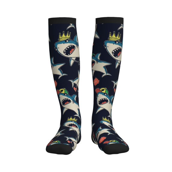 Pofeuu Cartoon Sharks Print Compression Socks for Women & Men Circulation - Best Support for Nurses,Running,Athletic,Sports