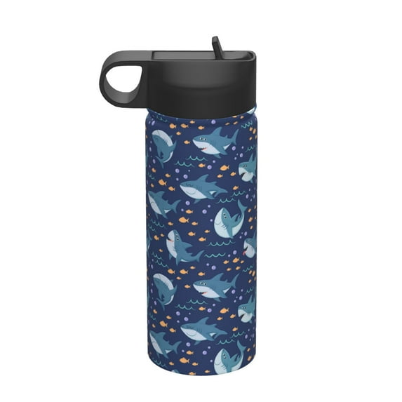 Pofeuu Cartoon Sharks2 Print 18oz Sports Insulated Kettle, Sports Bottle Water Bottles For Men Women For Gym Hiking Camping Running Mountain Bike Outdoor Sports