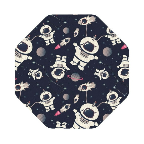 Pofeuu Cartoon Spaceship Print Leather Coasters Set of 6, Round Cups Mugs Mat Pad for Home Kitchen Heat Resistant Drink Coasters,Octagon