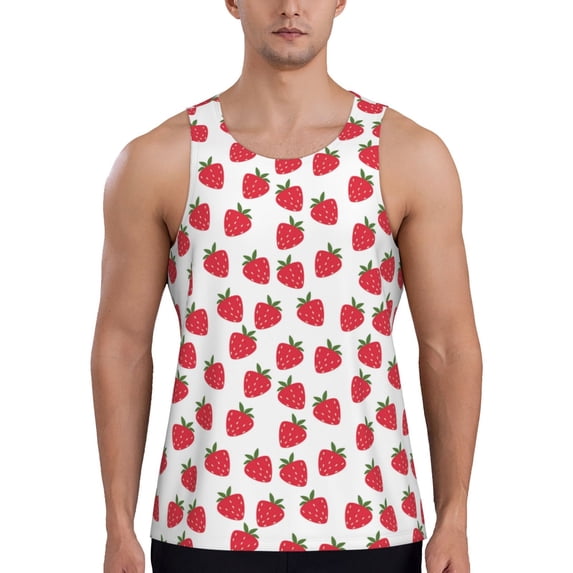 Pofeuu Cartoon Strawberry Print Men's Workout Tank Tops Sleeveless Muscle Gym Shirt Quick Dry-Large