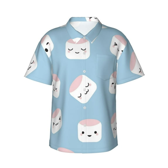 Pofeuu Cartoon Sushi Print Hawaiian Shirt for Men Sleeves Casual Button Down Summer Beach Dress Shirts T-Shirts,Small