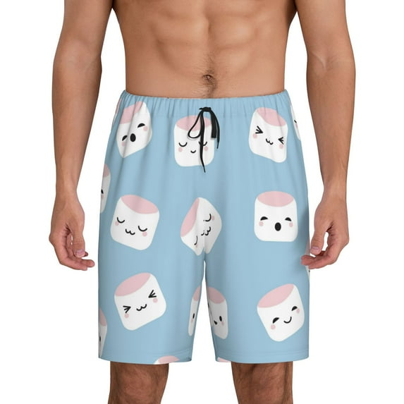 Pofeuu Cartoon Sushi Print Men's Soft Woven Elastic Waistband Sleep Pajama Short-XX-Large