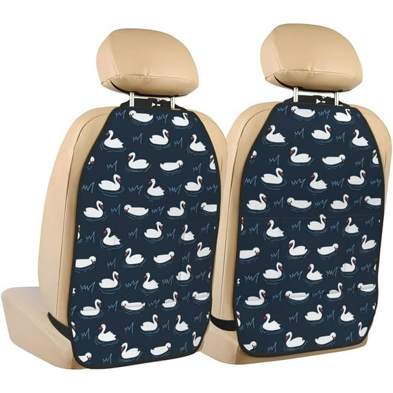 Pofeuu Cartoon Swan Print 2 Pack PU Leather Kick Mat Back Seat Protector, Universal Car Seat Back Organizer, Waterproof Backseat Protector For Most Car