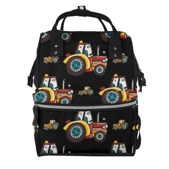 Pofeuu Cartoon Tractor Print Diaper Bag Backpack, Multifunction Travel Pack Maternity Baby Changing Bags, Large Capacity, Waterproof