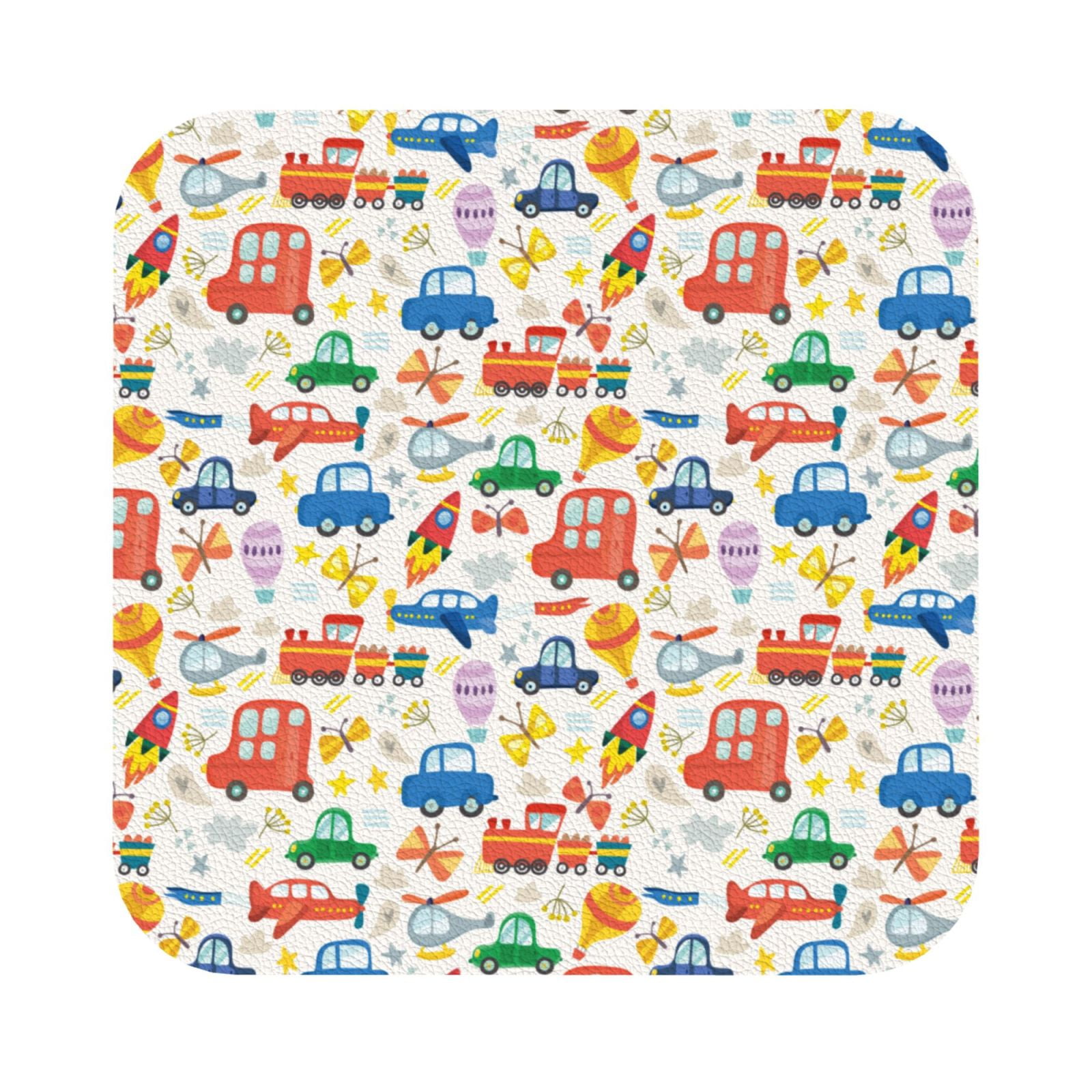 Pofeuu Cartoon Transportation Print Leather Coasters Set of 6, Round