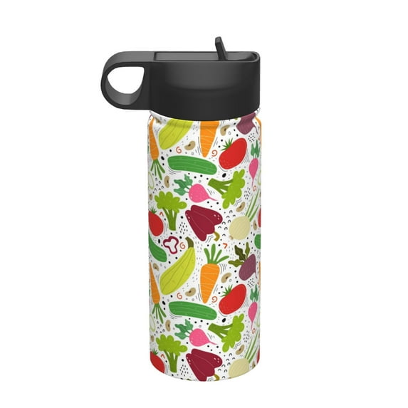 Pofeuu Cartoon Vegetables Print 18oz Sports Insulated Kettle, Sports Bottle Water Bottles For Men Women For Gym Hiking Camping Running Mountain Bike Outdoor Sports