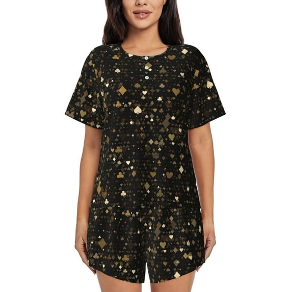 Pofeuu Casino Print Women's Pajama Set Short/Shorts Soft Button PJs Elastic Drawstring Waist Sleepwear-X-Large