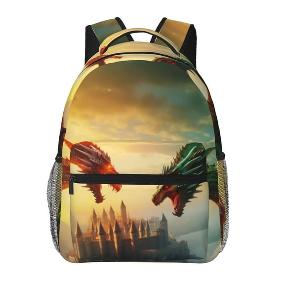 Pofeuu Castle Red Green Sky Dragon Print Backpack for Men and Women - Basic Bookbag Casual Daypack Backpacks for College Work Travel-One Size