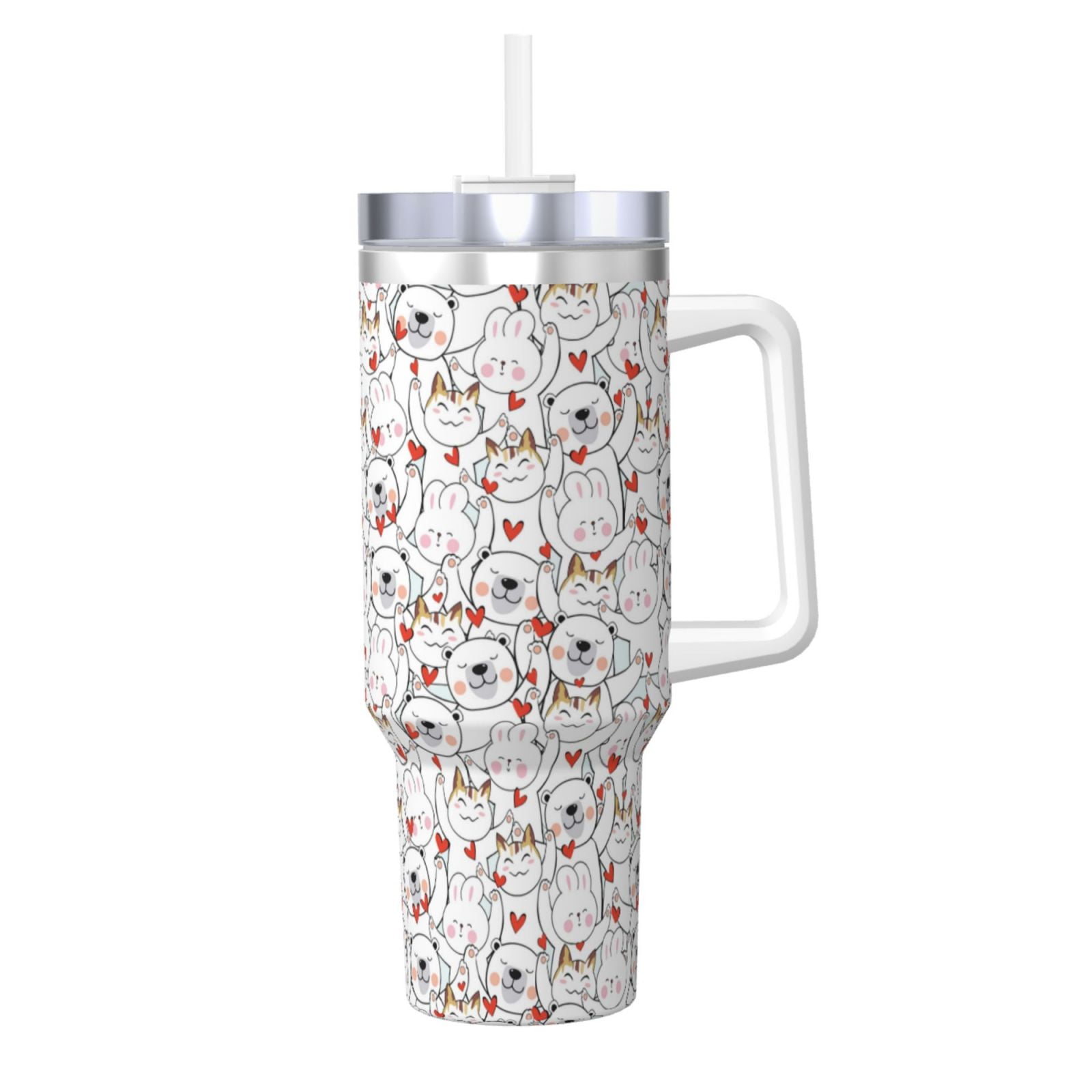 Pofeuu Cat Bear Rabbit Print 40oz Ice Bully With Handle And Straw ...
