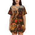 thumbnail image 1 of Pofeuu Cat Dog Friendship Print Women's Pajama Set Short/Shorts Soft Button PJs Elastic Drawstring Waist Sleepwear-Small, 1 of 6