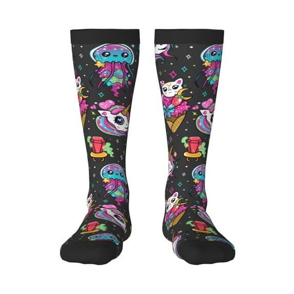 Pofeuu Cat Icecream Print Stockings, Adult Running Hiking Socks for Youth and Adult