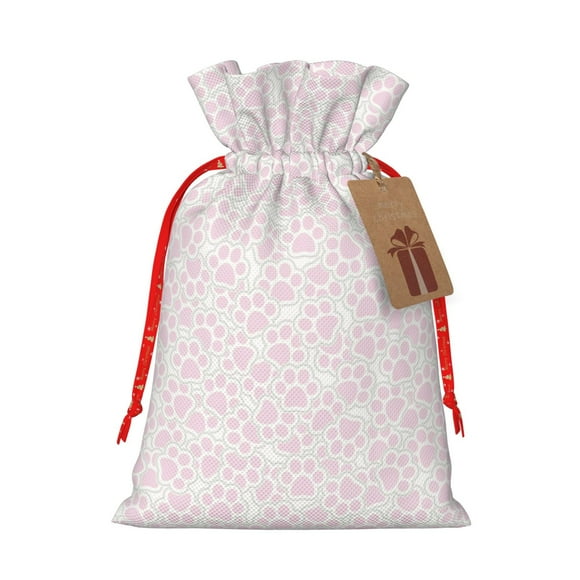 Pofeuu Cat Paw Print Burlap Bags with Drawstrings Drawstring Gift Bags Pouch Bag for Thankgiving Birthday Party Gift Wrapping Treats and Party Favors-Small