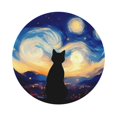 Pofeuu Cat Under Starry Skies Print Leather Coasters Set of 6, Round