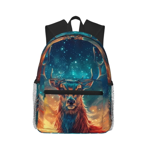 Pofeuu Celestial Stag Cosmic Glow Print Laptop Backpack Travel Canvas Backpack for School Lightweight and Comfortable Backpack College Backpack Schoolbag