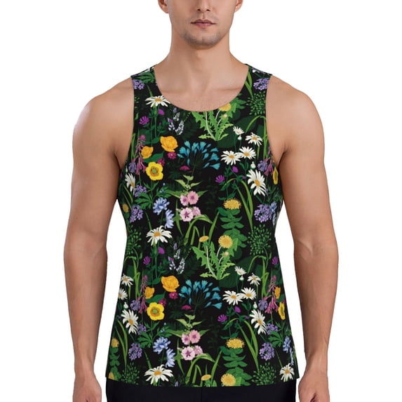 Pofeuu Chamomile Print Men's Workout Tank Tops Sleeveless Muscle Gym Shirt Quick Dry-XX-Large