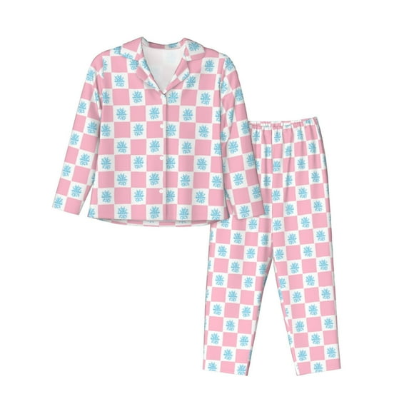 Pofeuu Checkerboard With Snowflake Print Womens Pajamas Set Long Sleeve Sleepwear Button Down Nightwear Soft Pj Lounge Sets Button Down Pajamas Women-XX-Large