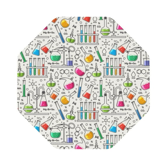 Pofeuu Chemical Flasks And Test Tubes Print Leather Coasters Set of 6, Round Cups Mugs Mat Pad for Home Kitchen Heat Resistant Drink Coasters,Octagon