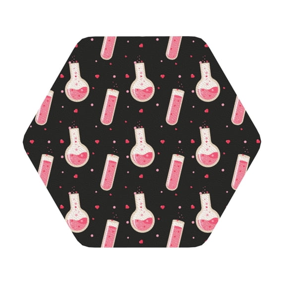 Pofeuu Chemistry Tools 1 Print Leather Coasters Set of 6, Round Cups Mugs Mat Pad for Home Kitchen Heat Resistant Drink Coasters,Hexagon