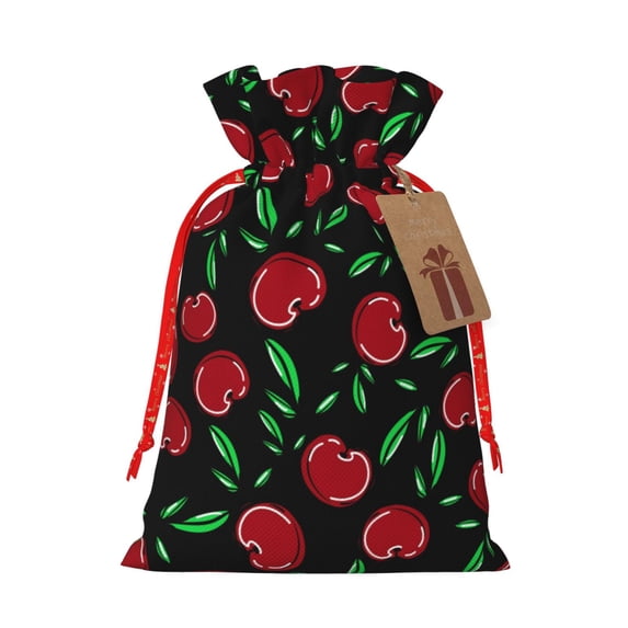 Pofeuu Cherry Print Burlap Bags with Drawstrings Drawstring Gift Bags Pouch Bag for Thankgiving Birthday Party Gift Wrapping Treats and Party Favors-Small